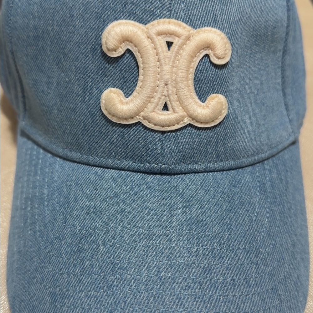 Celine Light Blue Denim Cap with White Accents